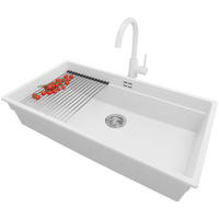 GRANITSPÜLE Praga Slim, 2-er set Weiß 86/47 cm 1 Becken + Küchenarmatur 32/20 cm + Ablauf-Set + Aufrollbare Abtropffläche ab 90er Unterschrank - Chromfarben/Weiß, Kunststoff (86/20/47cm) - Primagran