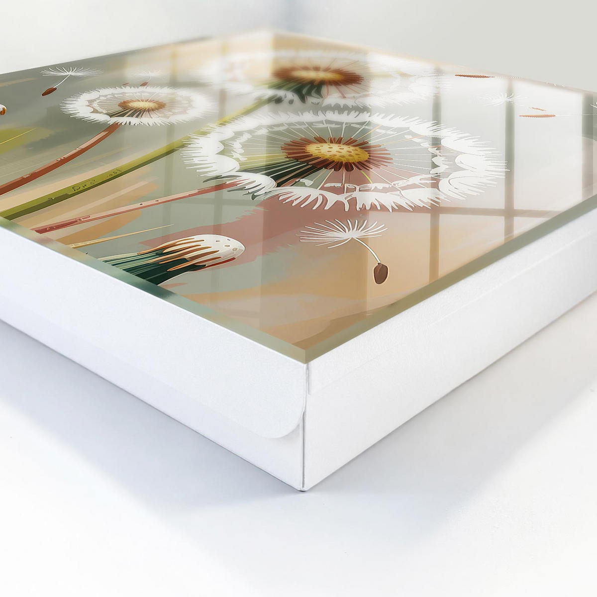 SCHLÜSSELBOX Weiß 30x30 cm – Türöffnung nach rechts - Zarte Löwenzahnblüten - Grau, Metall (30/30/5cm) - TULUP