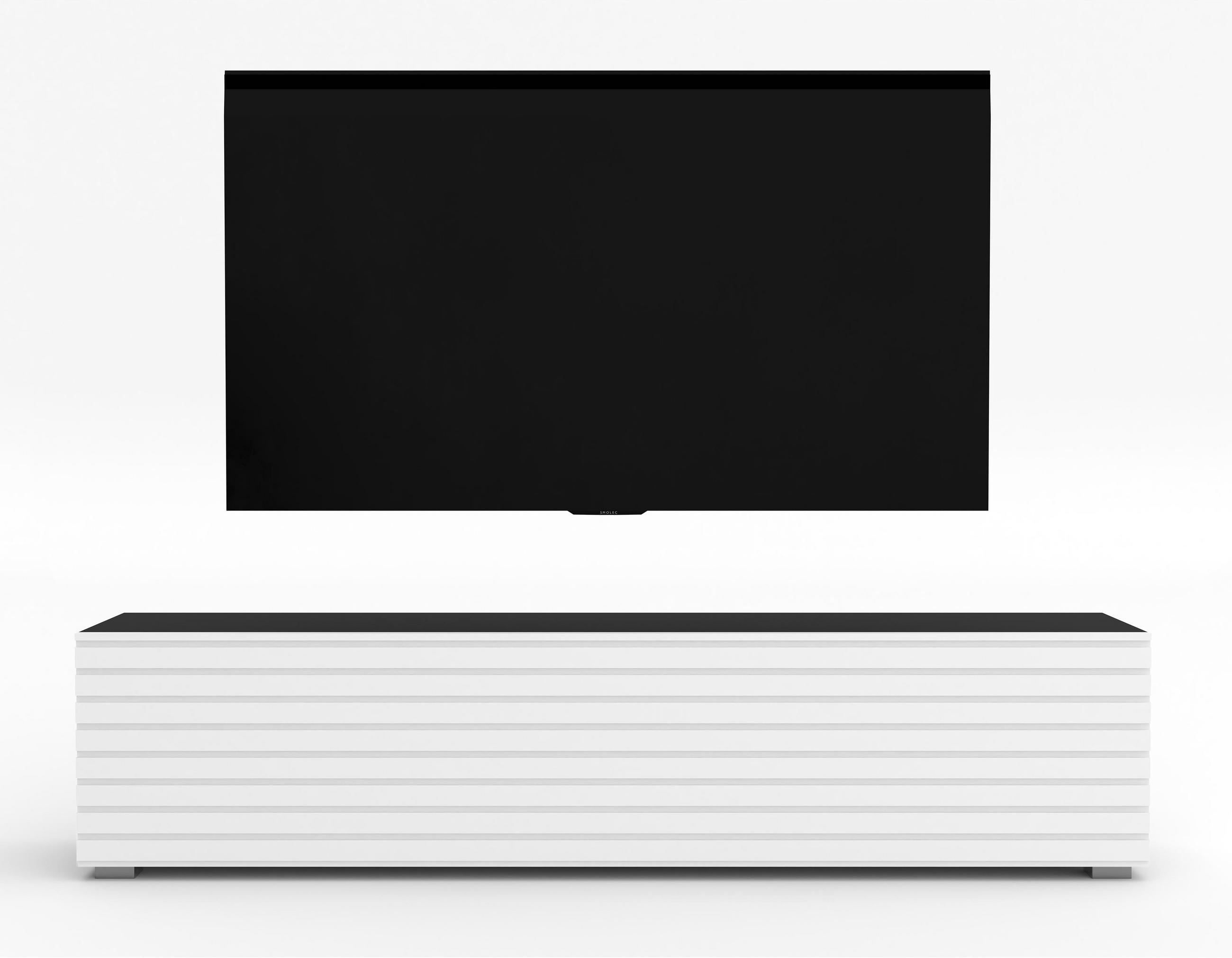 LOWBOARD ZIVOLLI 160 Schwarz, Weiße Lamellen 160/36,5/40 cm – Hängend und Stehend - Schwarz/Weiß, Holzwerkstoff/Kunststoff (160/36.5/40cm) - AX Living