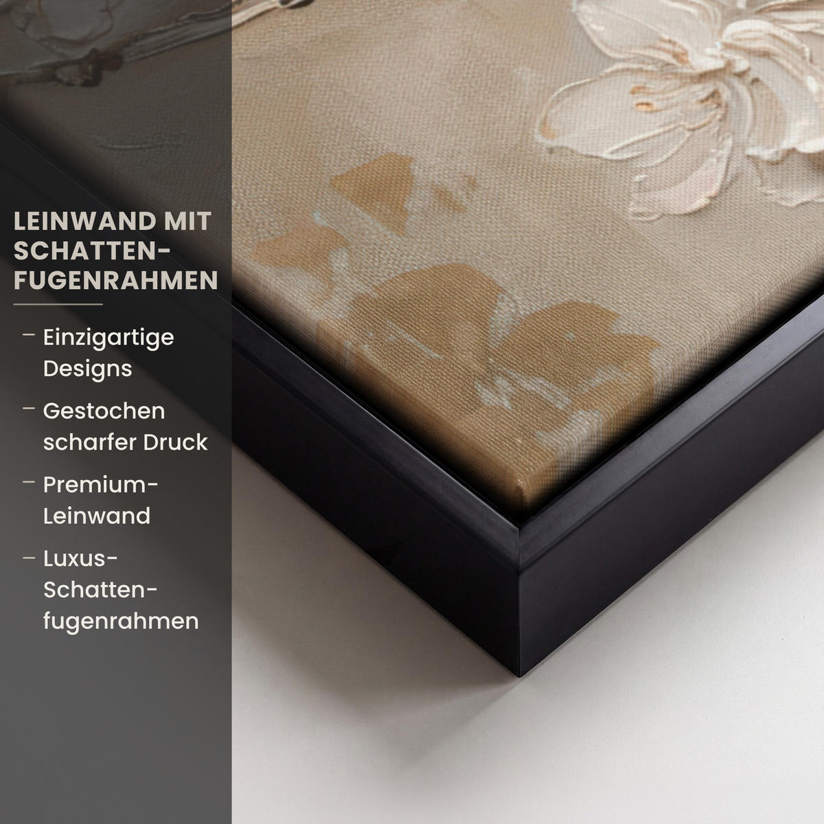 LEINWAND Bilder mit Rahmen - Blumen - Modern - Beige - Weiß - Blüte - 100x70 - Beige, Textil (100/70cm) - MuchoWow