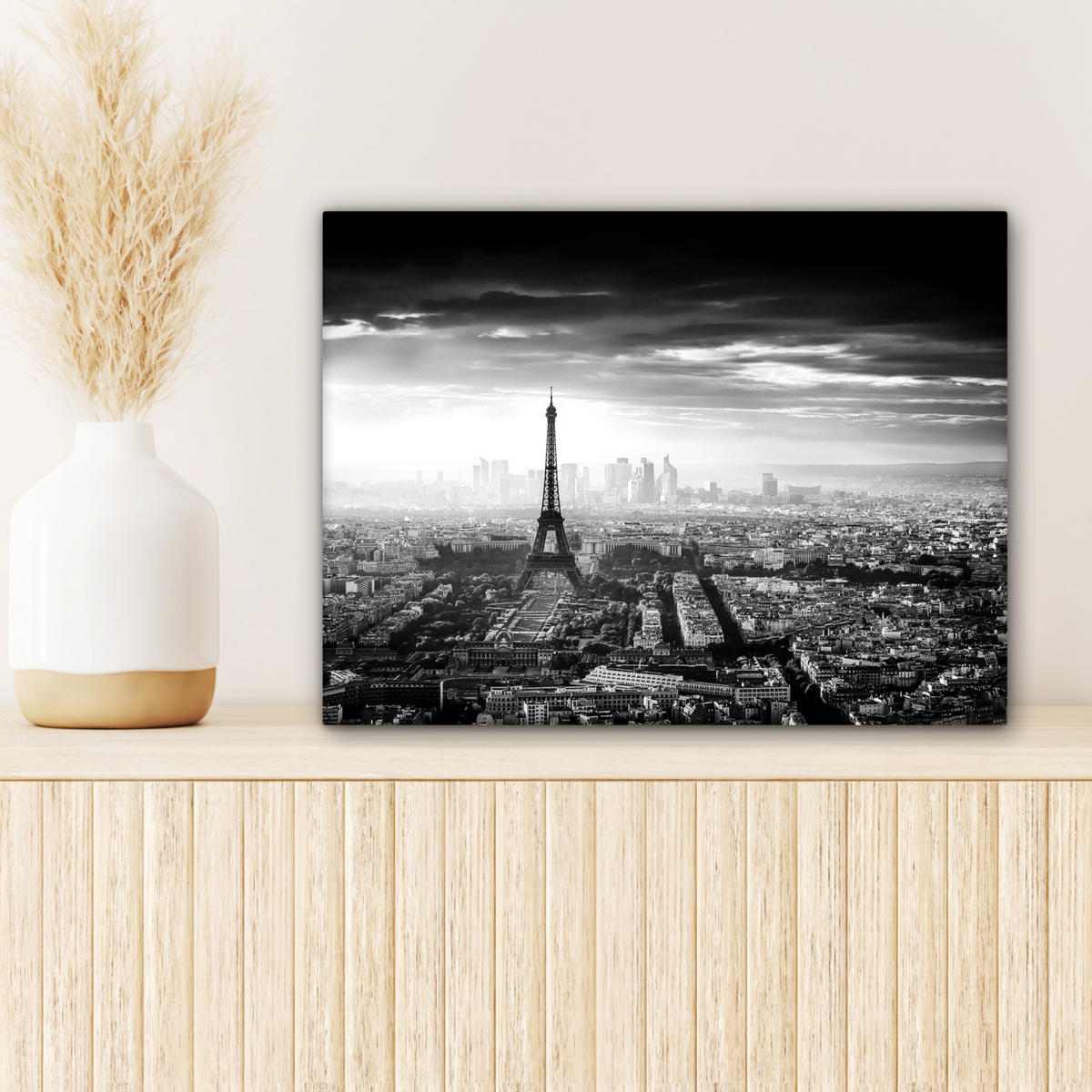 LEINWANDBILD Paris - Skyline - Eiffelturm - Stadt - Wolken Wandbild 40x30 cm - Dunkelgrau, Textil (40/30cm) - MuchoWow