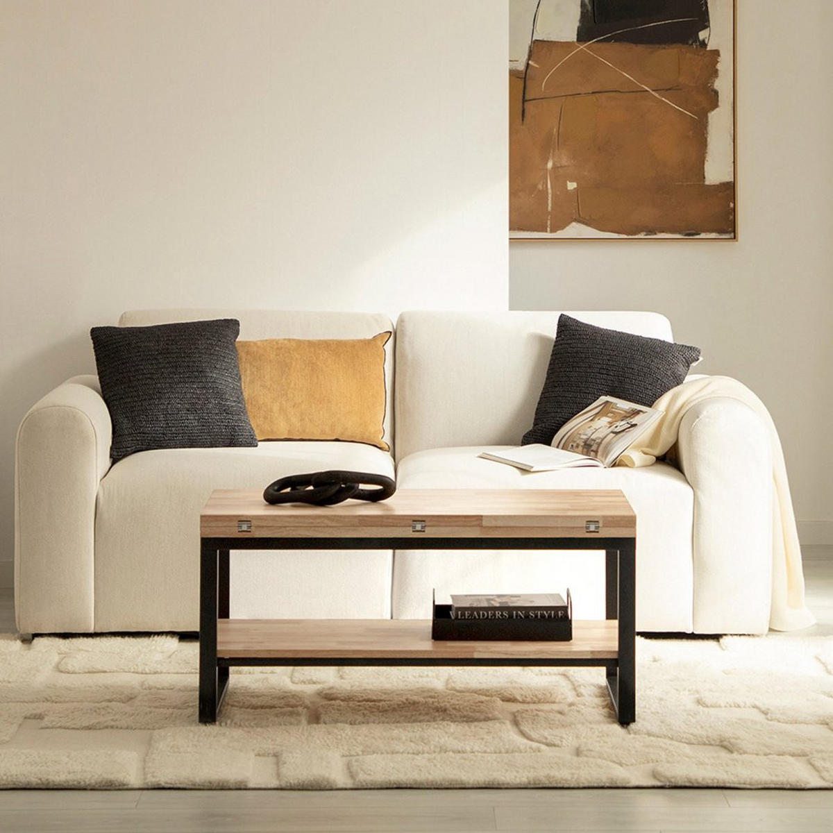 COUCHTISCH AUSZIEHBARER UND ERHÖHTER Alvi Schwarz 100 cm x 49 - 61 cm - Schwarz, Holz (45/100/49cm) - Klast Home