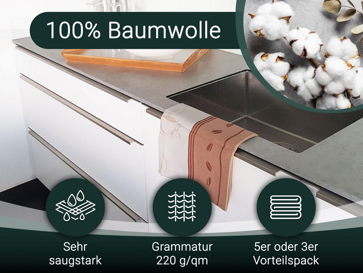 GESCHIRRTÜCHER, 5er-Set, 50x70 cm, 100% Baumwolle, Grau - Hellgrau, Textil (50/70cm) - Zollner