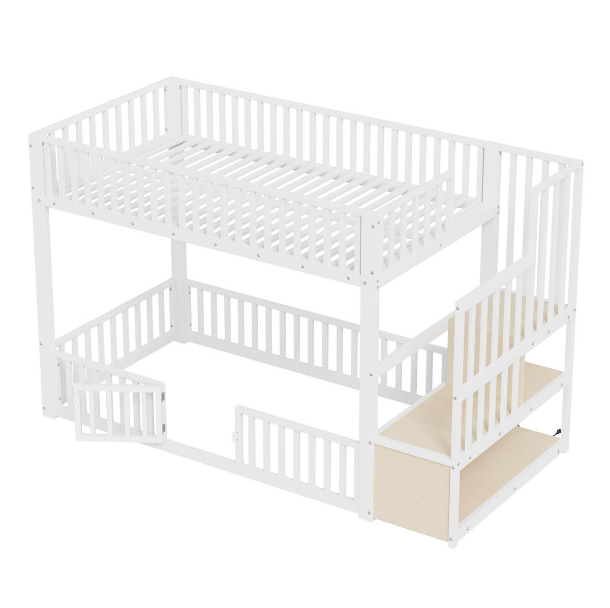 ETAGENBETT aus MDF und Metall 90x200 cm Weiß mit LED-Beleuchtung, Stauraumleiter und Schutzgittern - Weiß, Holzwerkstoff (90/200cm) - Modfu