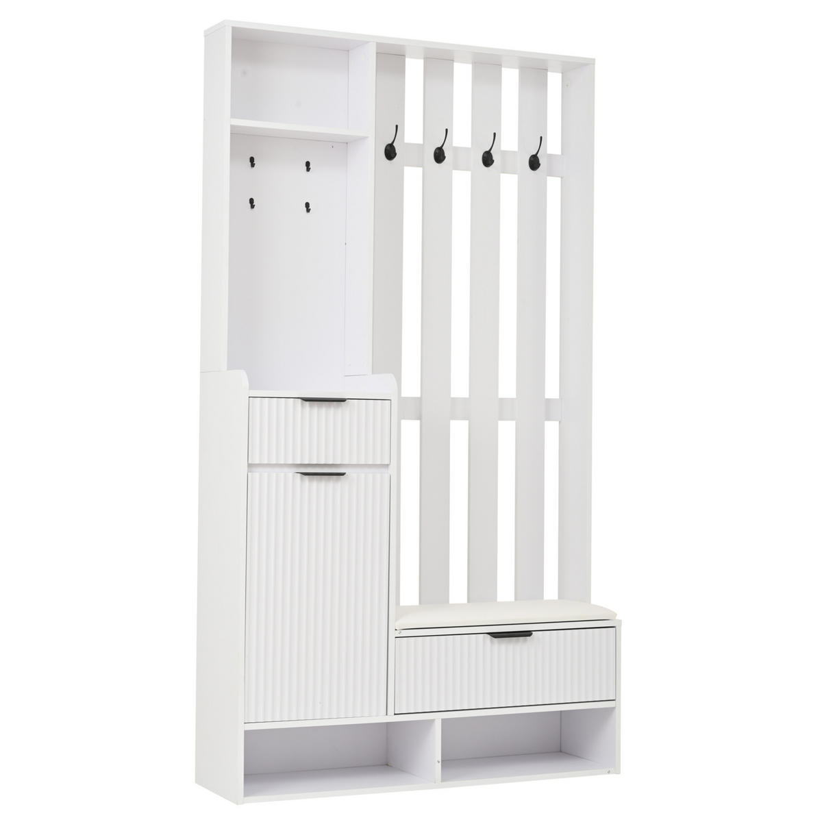 GARDEROBE 6-in-1 mit Sitzbank 100 x 30 x 180 cm Weiß - Weiß, Holzwerkstoff (30/180/100cm) - Beauniv