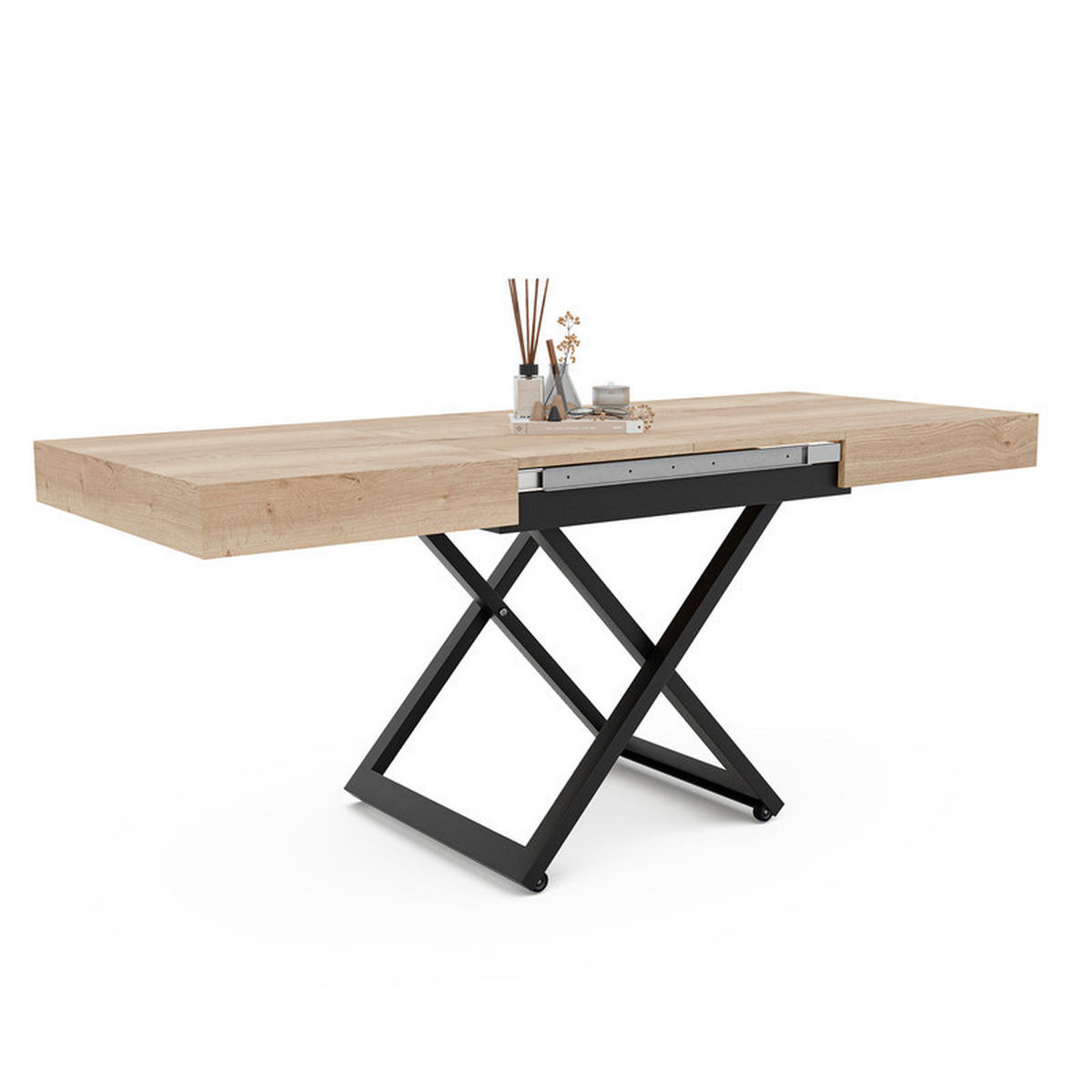 COUCHTISCH SANELLE ausziehbar mit Liftfunktion, 120/80/76 cm Schwarz / Halifax-Eiche - Eichefarben/Schwarz, Holzwerkstoff/Metall (120/80/27cm) - Idohome