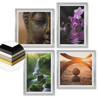WANDBILDER 4er Set - 50x50 cm & 40x60 cm Silberner Rahmen - Blumen im Wasser des Buddha-Wasserfalls - Silberfarben, Kunststoff (50/50cm) - ArtPrintCave