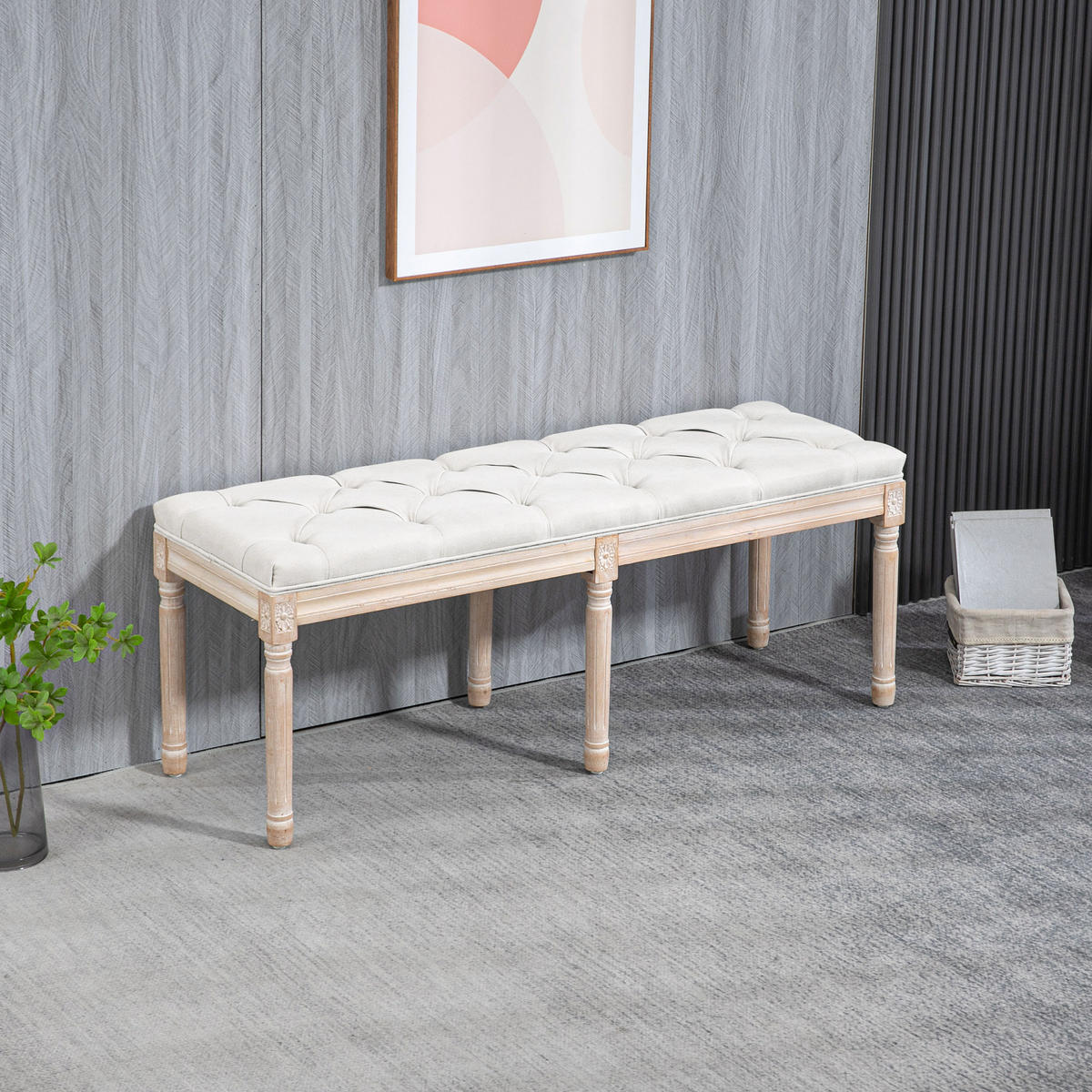 SITZBANK Creme 117/40/48 cm - Creme, Holz/Fell (40/48/117cm) - PANGIVO