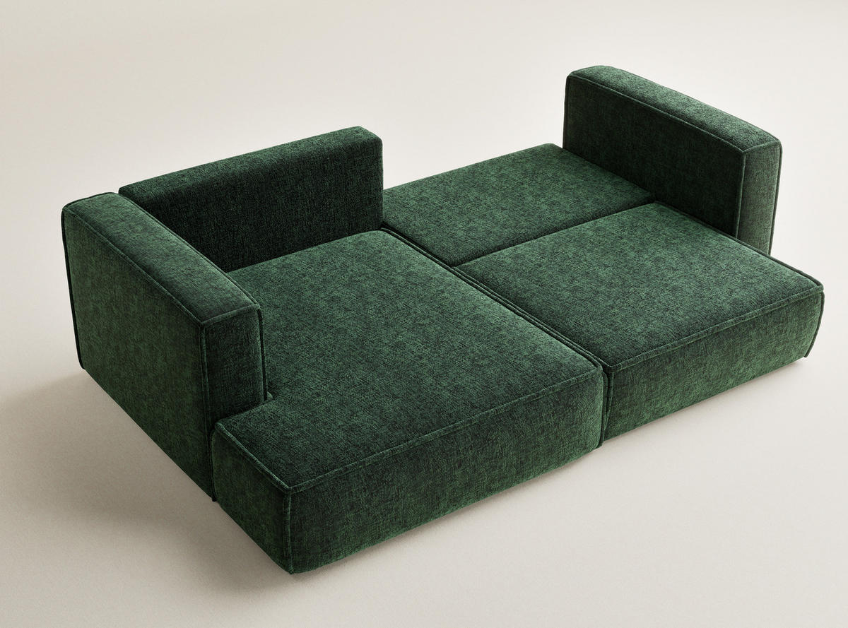 ECKSOFA MIT SCHLAFFUNKTION Velto Dunkelgrün Chenille-Stoff - Dunkelgrün/Schwarz, Holz/Holzwerkstoff (152/250cm) - Maison de Reve