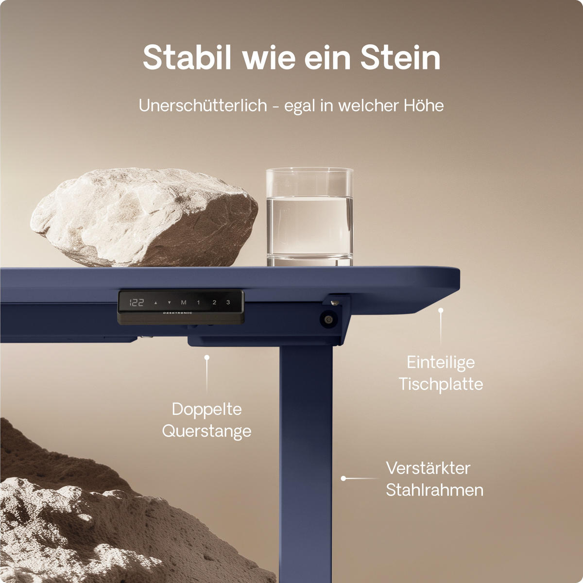 SCHREIBTISCH Elektrisch Höhenverstellbarer HomeOne 120x60cm Blau/Blau mit Memory-Funktion, Anti-Kollisions Technologie - Blau, Holzwerkstoff (60/120/72cm) - Desktronic