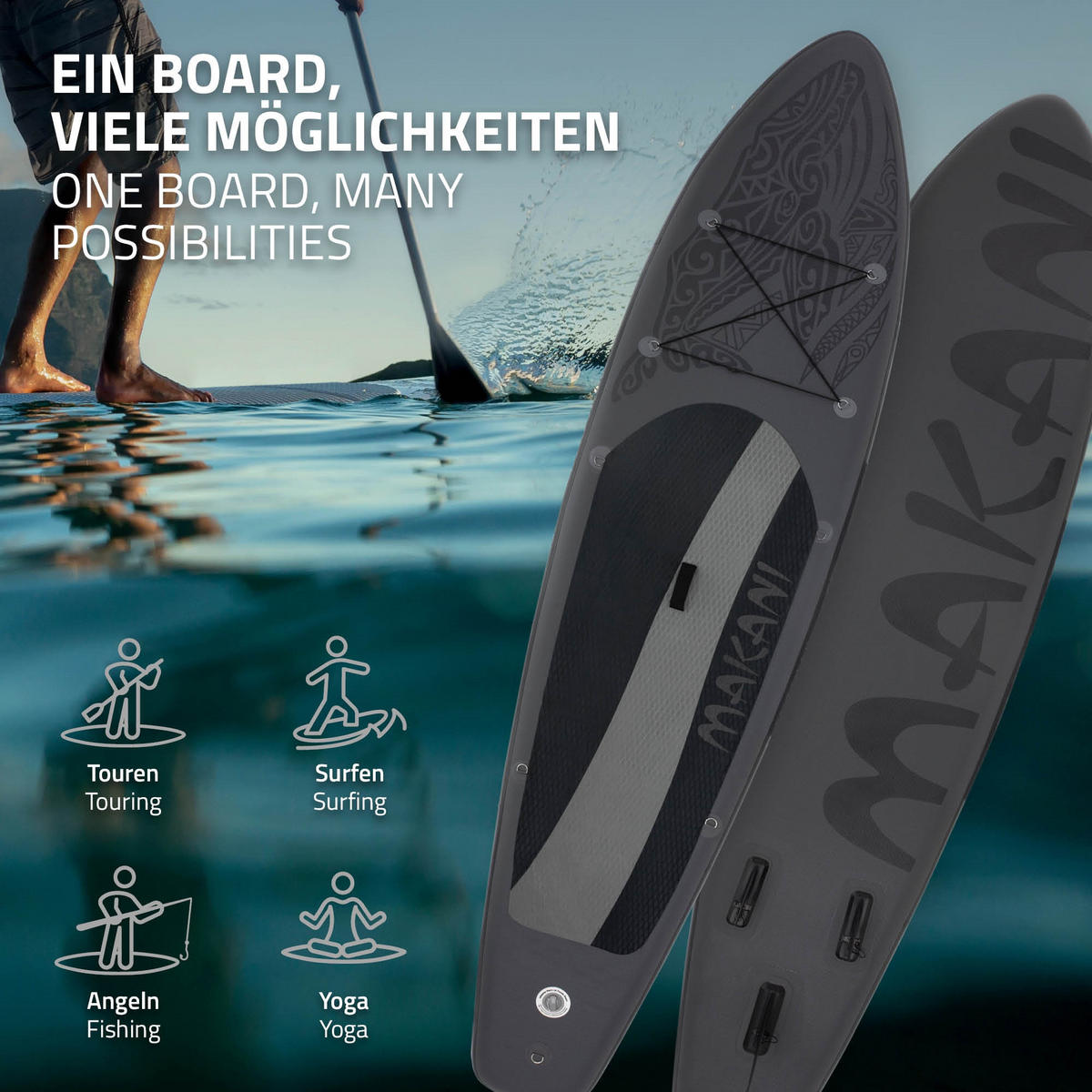 STAND UP PADDLE BOARD Makani Schwarz - Schwarz, Kunststoff (320/80/15cm) - ECD-Germany