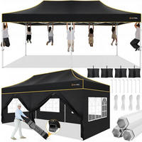 FALTPAVILLON 3x6m Schwarz Wasserdicht Stabil Winterfest Sechskant-Gestell 6 Seitenteile - Schwarz, Textil (300/320/600cm)