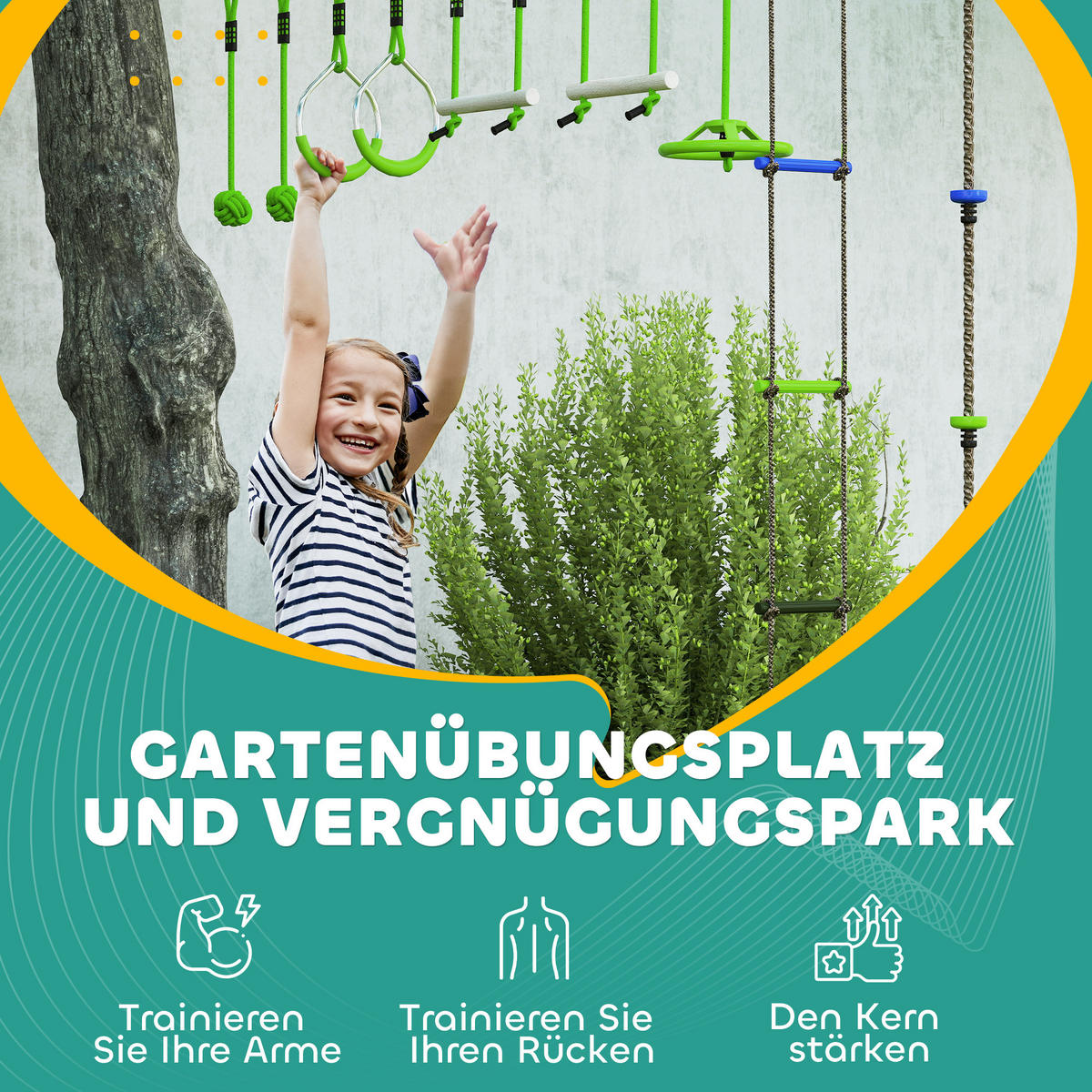 NINJA Warrior Hindernisparcours für Kinder 10 m Ninja Slackline Kit Grün - Grün, Kunststoff (5/1000cm) - AIYAPLAY