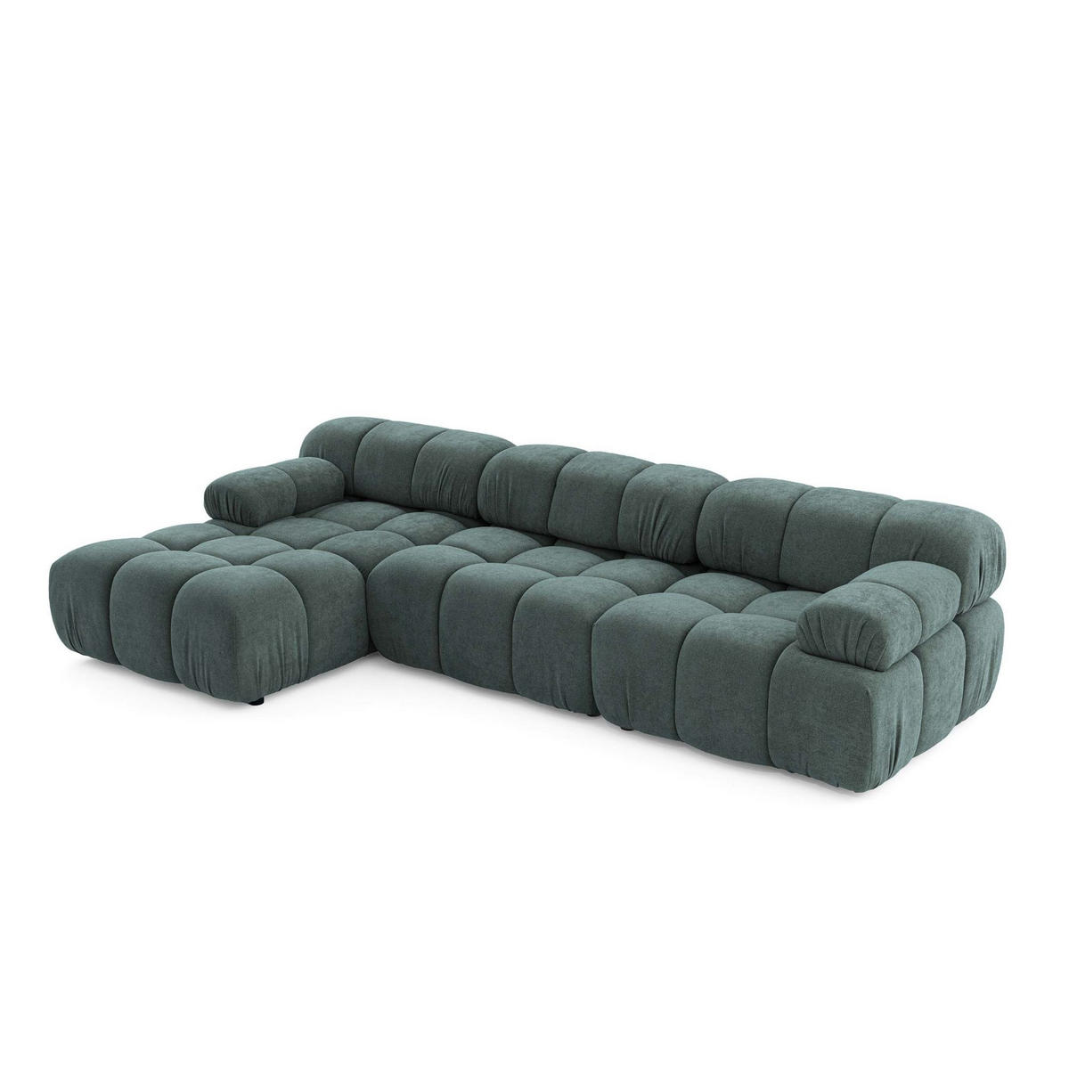 MODULARES Ecksofa MOMENTUM L, Links, Breite 282 cm, strukturierter Stoff, Blaugrau - Chromfarben/Blaugrau, Holz/Textil (282/155cm) - Muffo