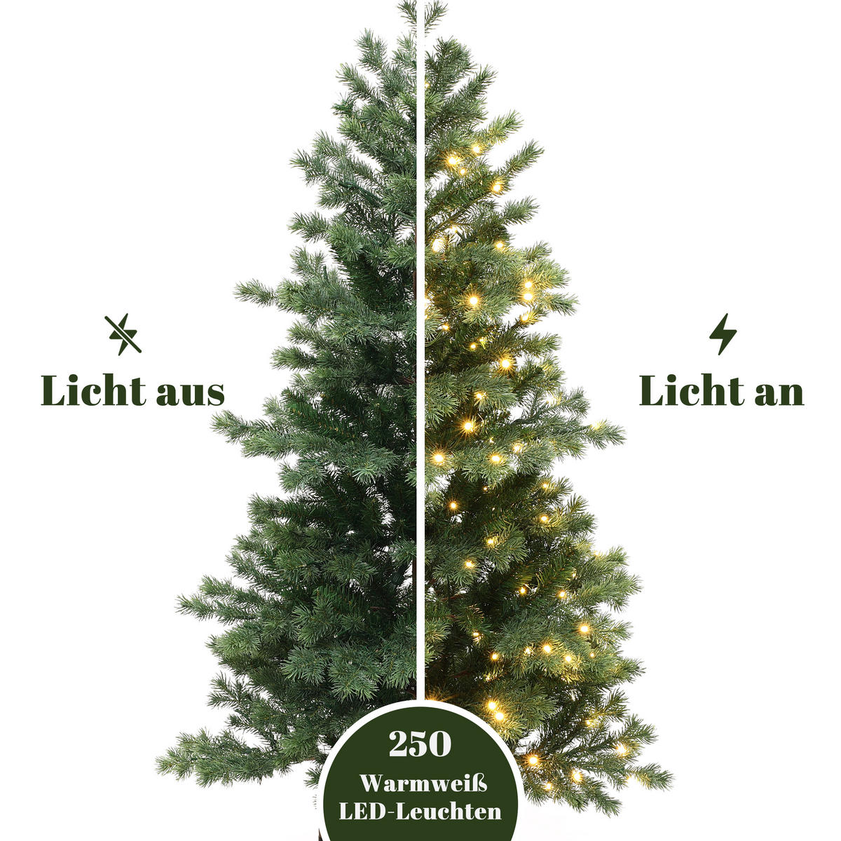 WEIHNACHTSBAUM 150 cm mit Beleuchtung, 1.068 PE-/PVC-Spitzen，250 LEDs - Grün, Kunststoff (150cm) - Hometopia