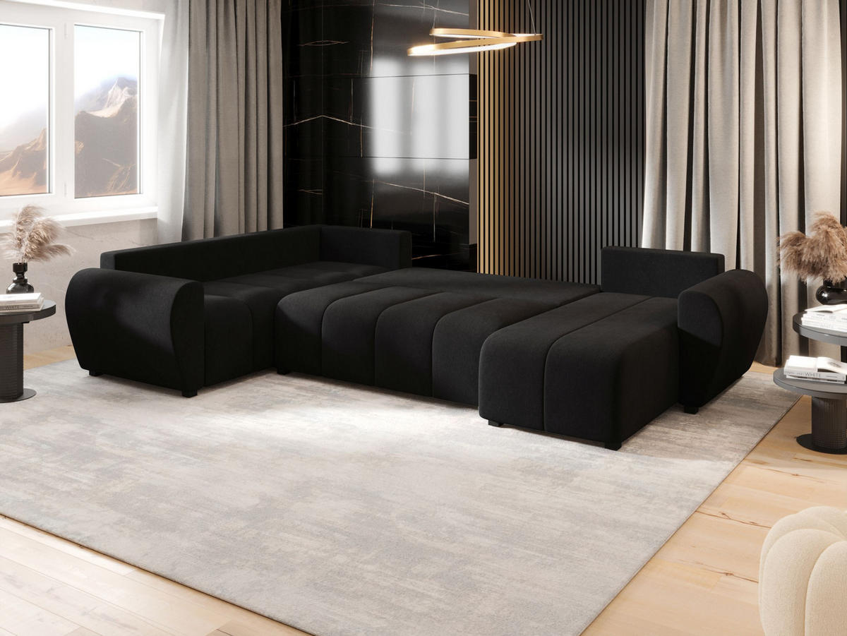 WOHNLANDSCHAFT MOLISA U PLUS Cosmic 100 Rechts mit Schlaffunktion - Schwarz, Textil (303/82/208cm) - Bedante