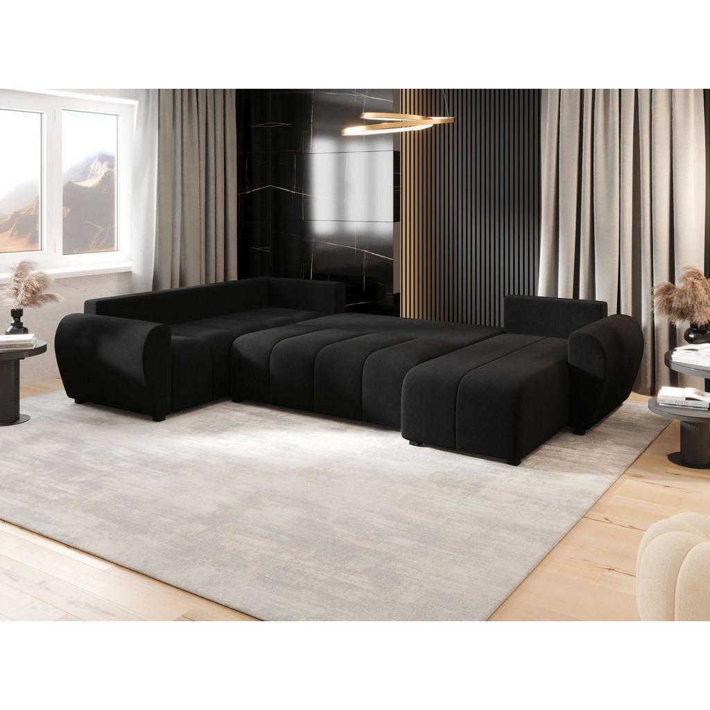 Thumbnail - Bedante Wohnlandschaft, Schwarz, Textil, 4-Sitzer, 303x82x208 cm, Wohnzimmer, Sofas & Couches, Wohnlandschaften, Wohnlan...