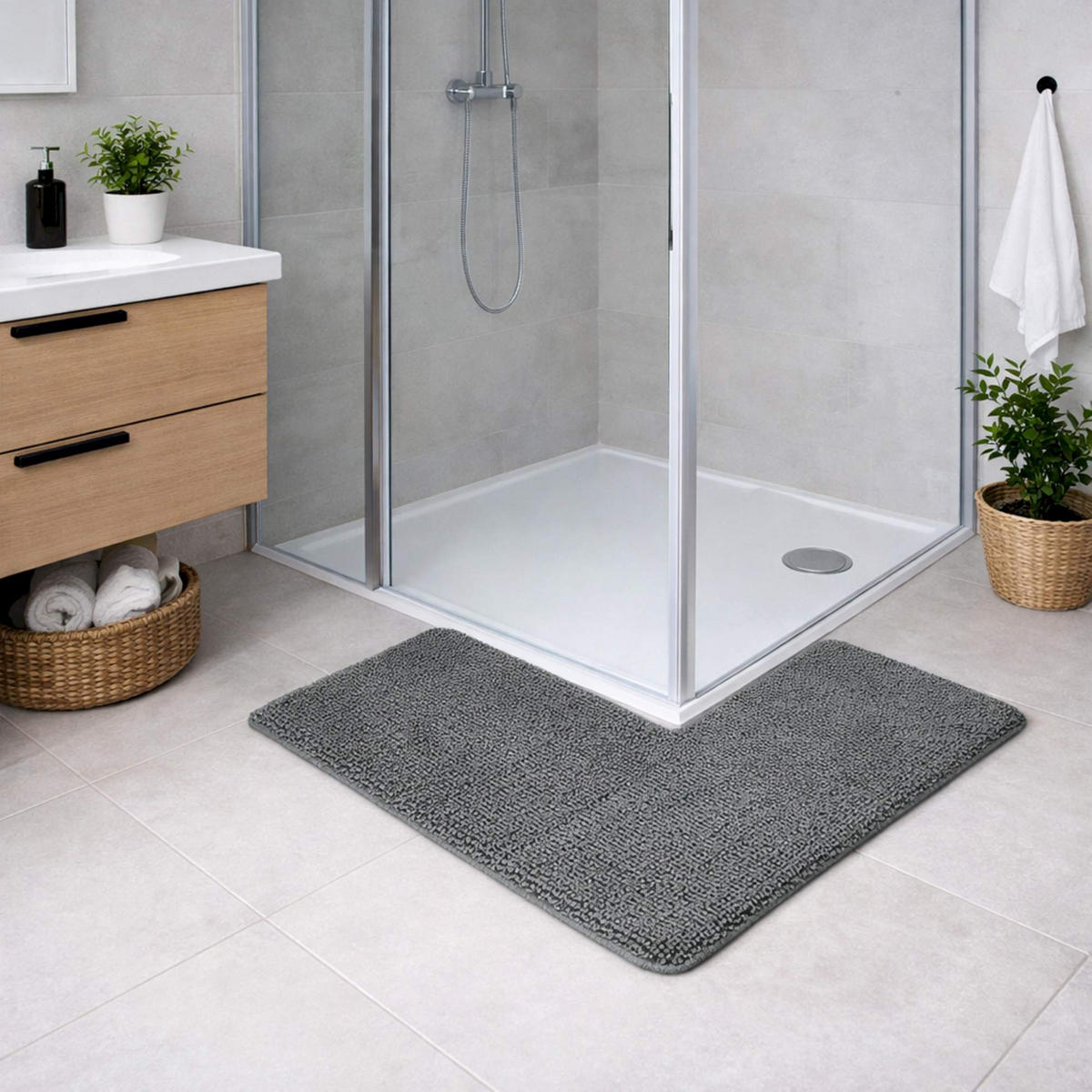 ECKBADEMATTE PARIS - Grau, Textil (100/100cm) - WohnDirect