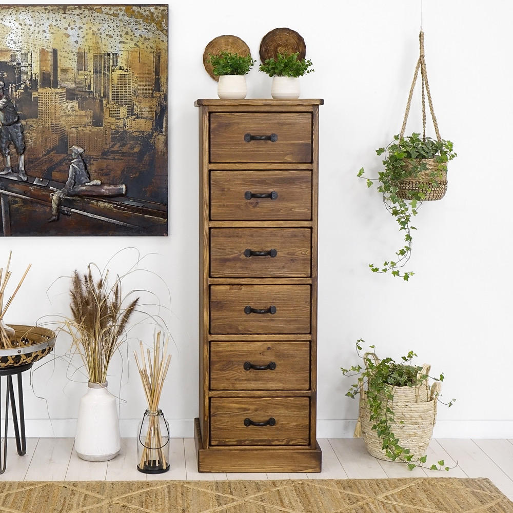 KOMMODE aus Massivholz Rustyk 6/1 - Dunkelbraun/Schwarz, Holz (50/148/45cm) - Seart