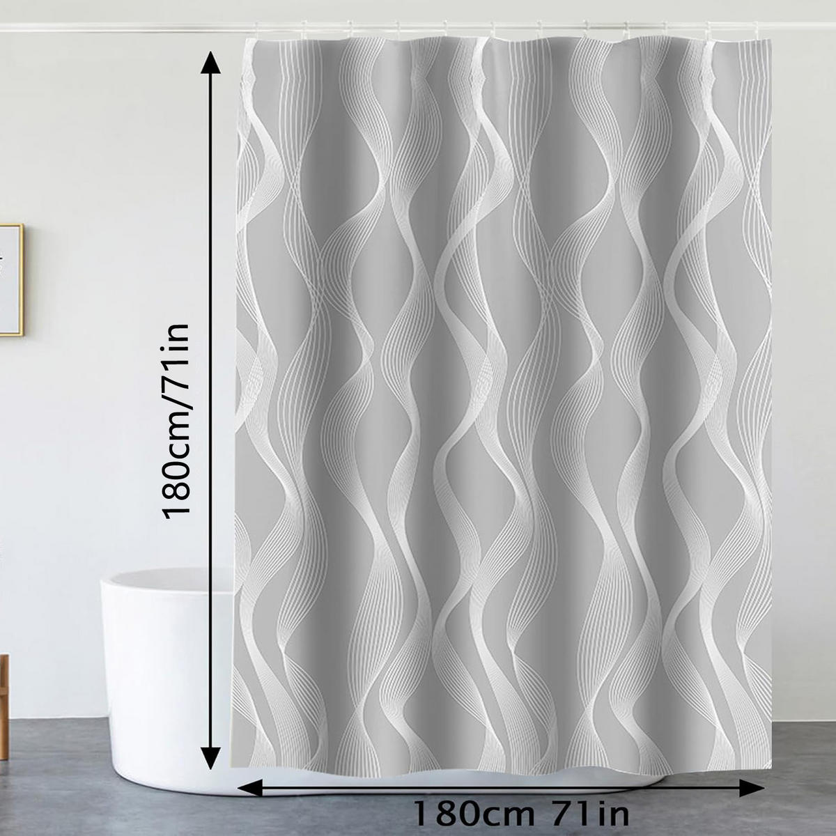 DUSCHVORHANG Grau Polyester waschbar wasserdicht mit Ringen - Grau, Textil (180/180cm) - MCBOSON