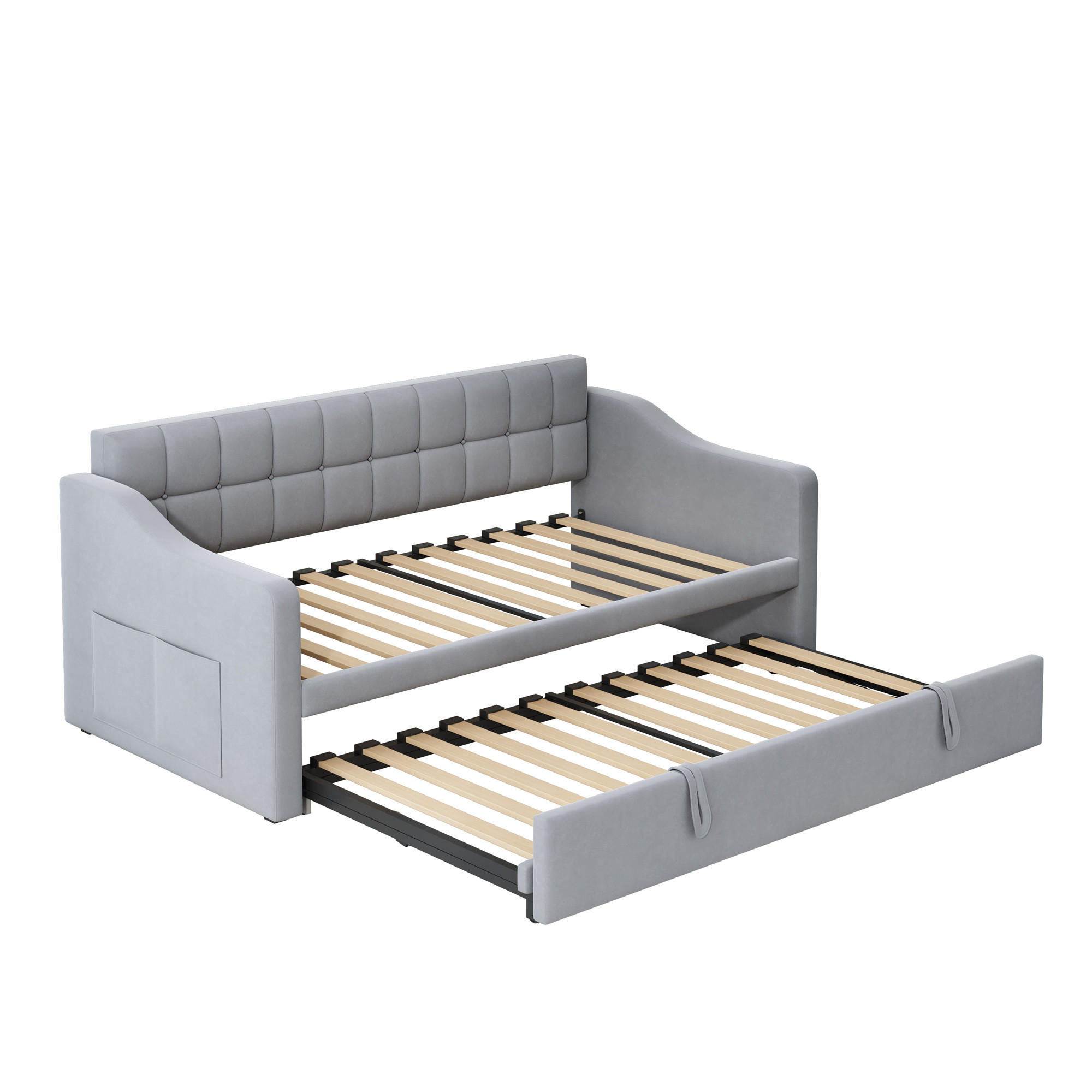 AUSZIEHBETT 90/180/190 cm DE-01999, in Hellgrau - Hellgrau, Metall (90/190cm) - ComfortXL