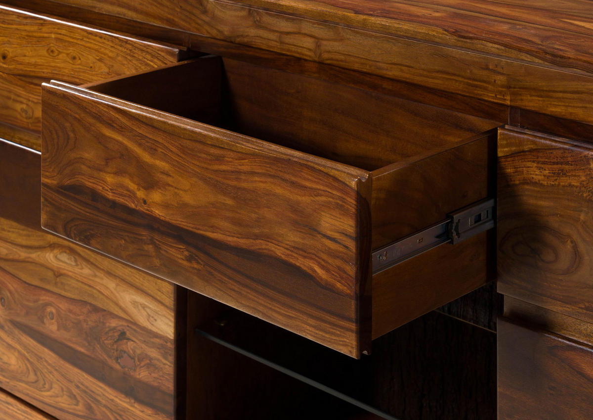SIDEBOARD Sheesham 185x40x80 walnuss gewachst TORONTO LUX #202 - Dunkelbraun, Holz (185/80/40cm) - Massivmoebel24
