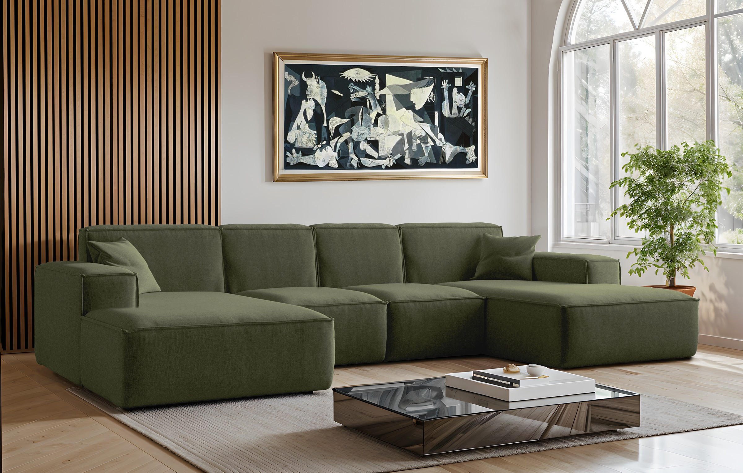 ECKSOFA U-Form Siena mit Stoff Maloy Grün - Grün, Holz (344/165cm) - Kaiser Möbel