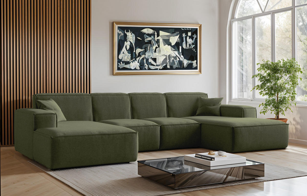 ECKSOFA U-Form Siena mit Stoff Maloy Grün - Grün, Holz (344/165cm) - Kaiser Möbel