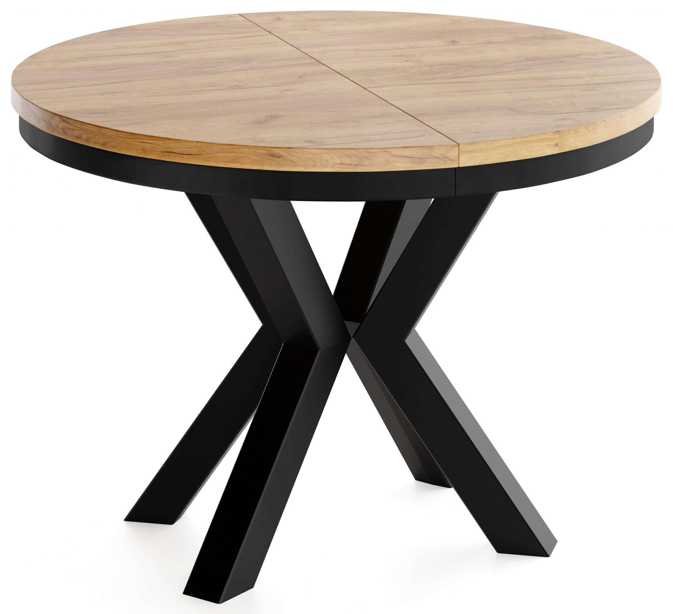 WFL GROUP JÍDELNÍ STŮL Clara Kulatý Rozkládací Industriální s Černámi Kovovými Nohami, Dub Craft Hnědý 100-200/100/76 cm