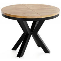 ESSTISCH Clara runder ausziehbarer, Eiche Braun 120-200/120/76 cm - Eiche Wotan/Schwarz, Holzwerkstoff/Metall (120/200/76cm) - WFL GROUP