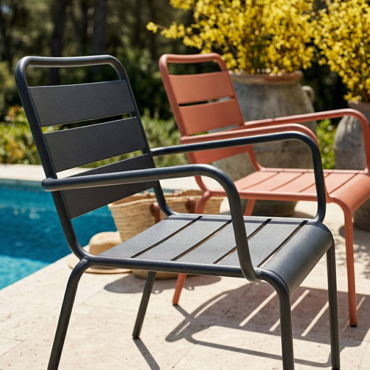 RELAXSESSEL MIT HOCKER 2-tlg., Grau/Lehm - Pink, Metall (64/72/60cm) - Oviala