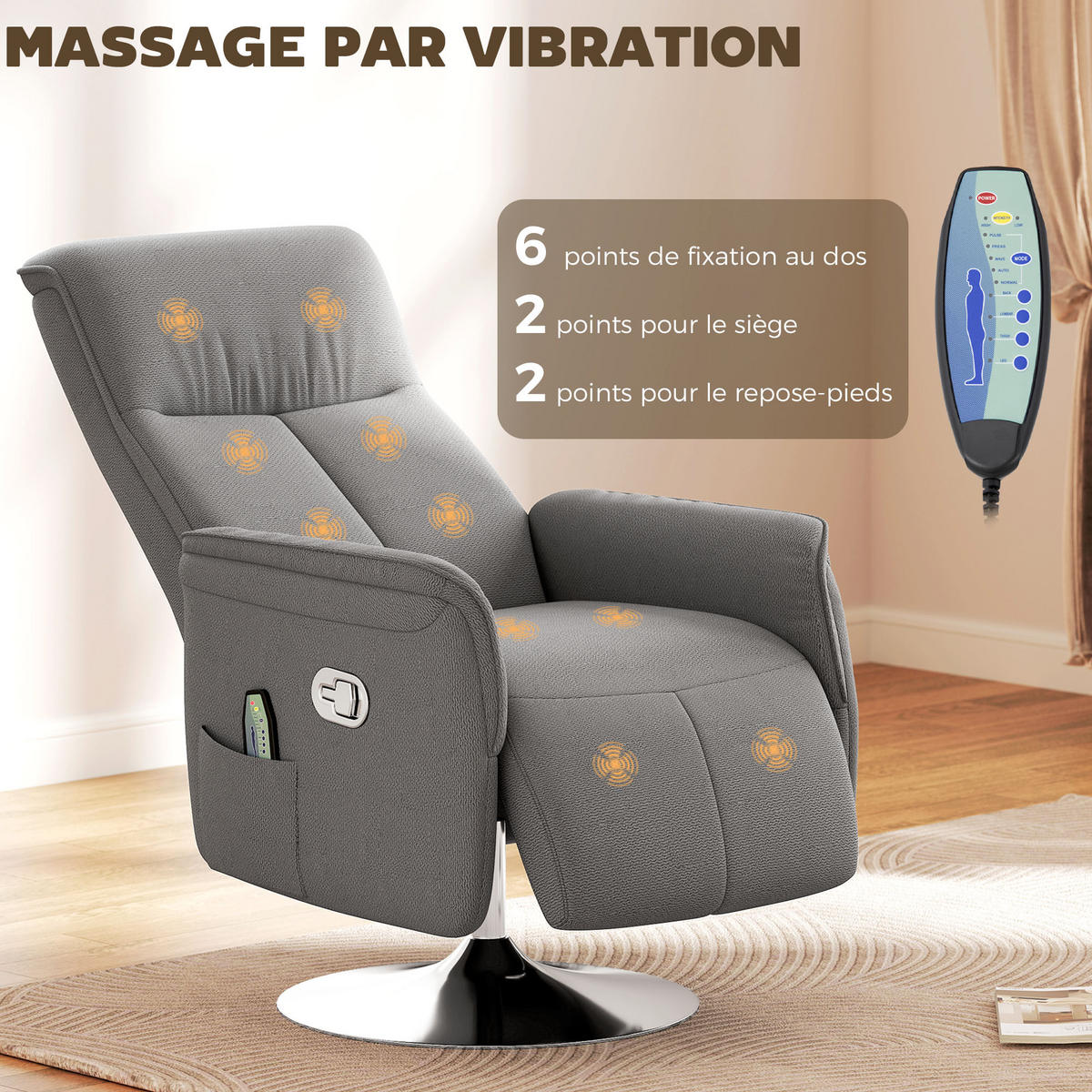 MASSAGESESSEL DE-15433 10 Massagepunkte mit 360° Drehung Grau - Grau, Metall (68.5/117/77cm) - ComfortXL
