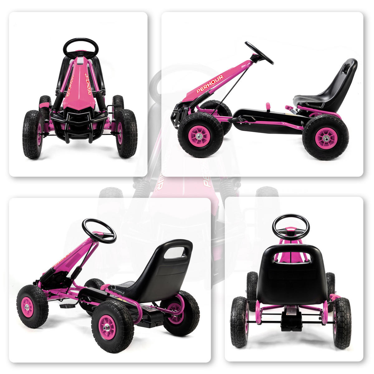 PEDAL-GOKART DE-06265 mit höhenverstellbarem Sitz, Bremse und Kupplung Rosa - Pink, Kunststoff/Metall (110/61/62cm) - ComfortXL