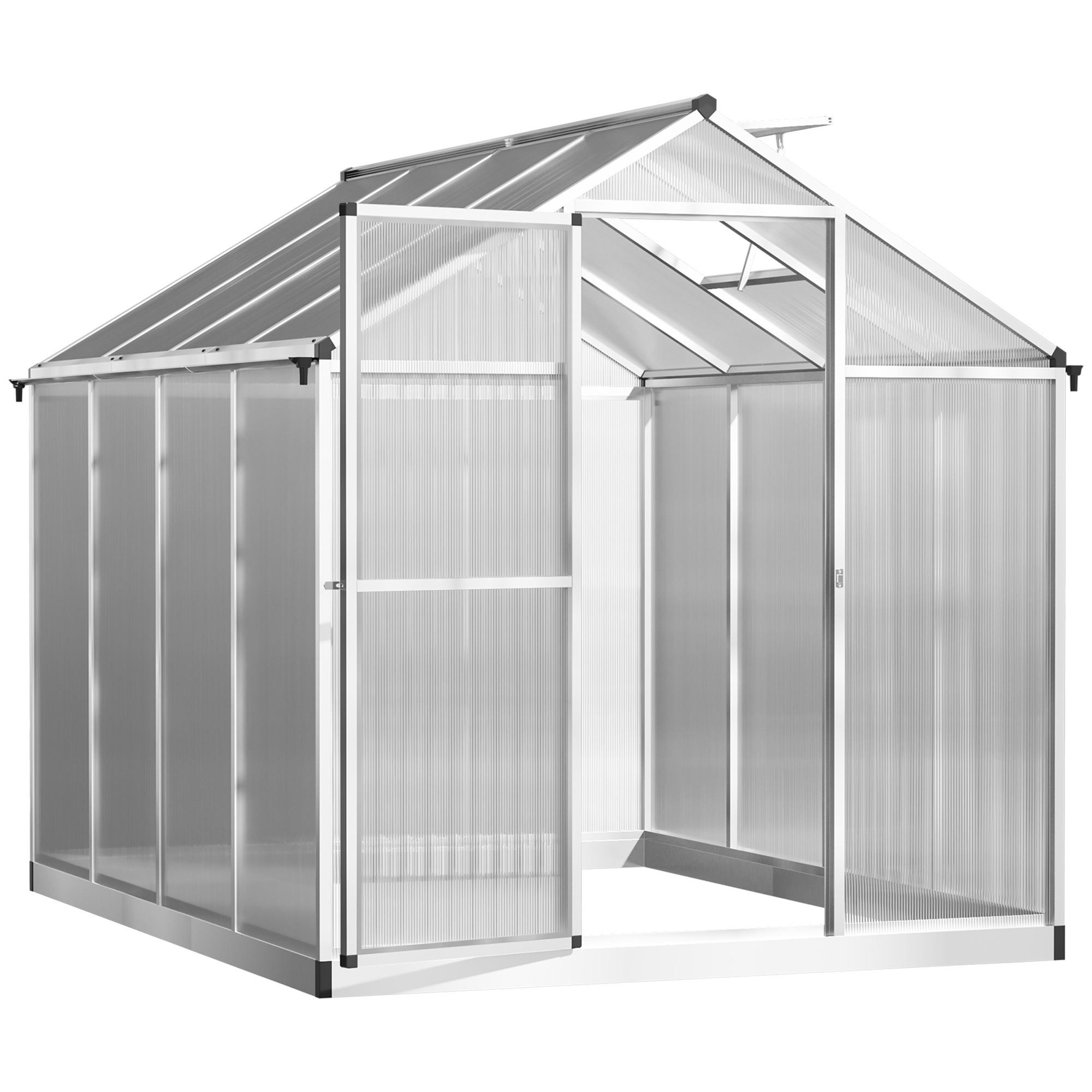 GEWÄCHSHAUS DE-11902 Aluminium Polycarbonat mit Dachluke Silber - Transparent, Metall (190/195/242cm) - ComfortXL
