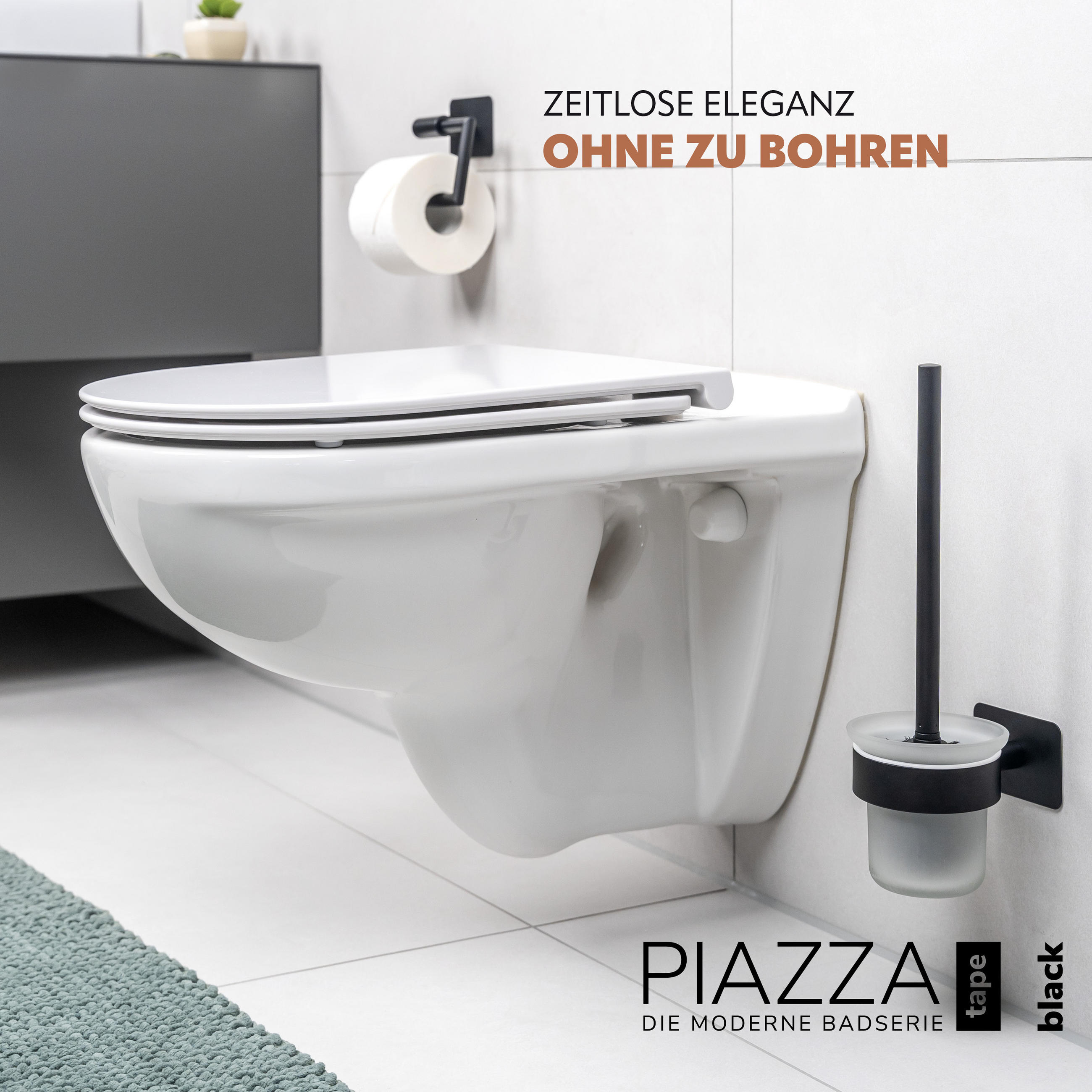WC-GARNITUR PIAZZA Black Tape zum Kleben - Schwarz, Metall (11.5/36/13.5cm) - bremermann