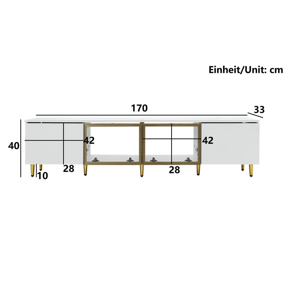 TV-ELEMENT Weiß 170/33/40 cm - Weiß, Glas/Holz (33/40/170cm) - Urban Meuble