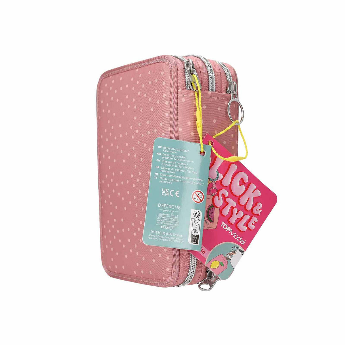 3-FACH FEDERTASCHE MIT AFFEN-APPLIKATION JUICY INKL. STIFTE TOPModel altrosa 7,5 x 13 x 20 cm - Altrosa, Kunststoff (13/20/7.5cm) - Depesche Germany