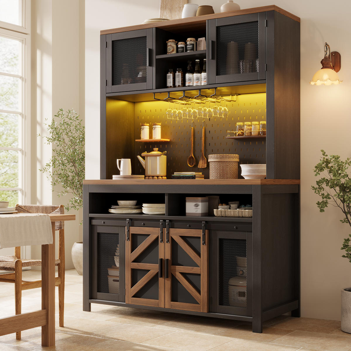 BUFFETSCHRANK Schwarz 120/40/174.5 cm - Schwarz, Holz (120/174.5/40cm) - PANGIVO