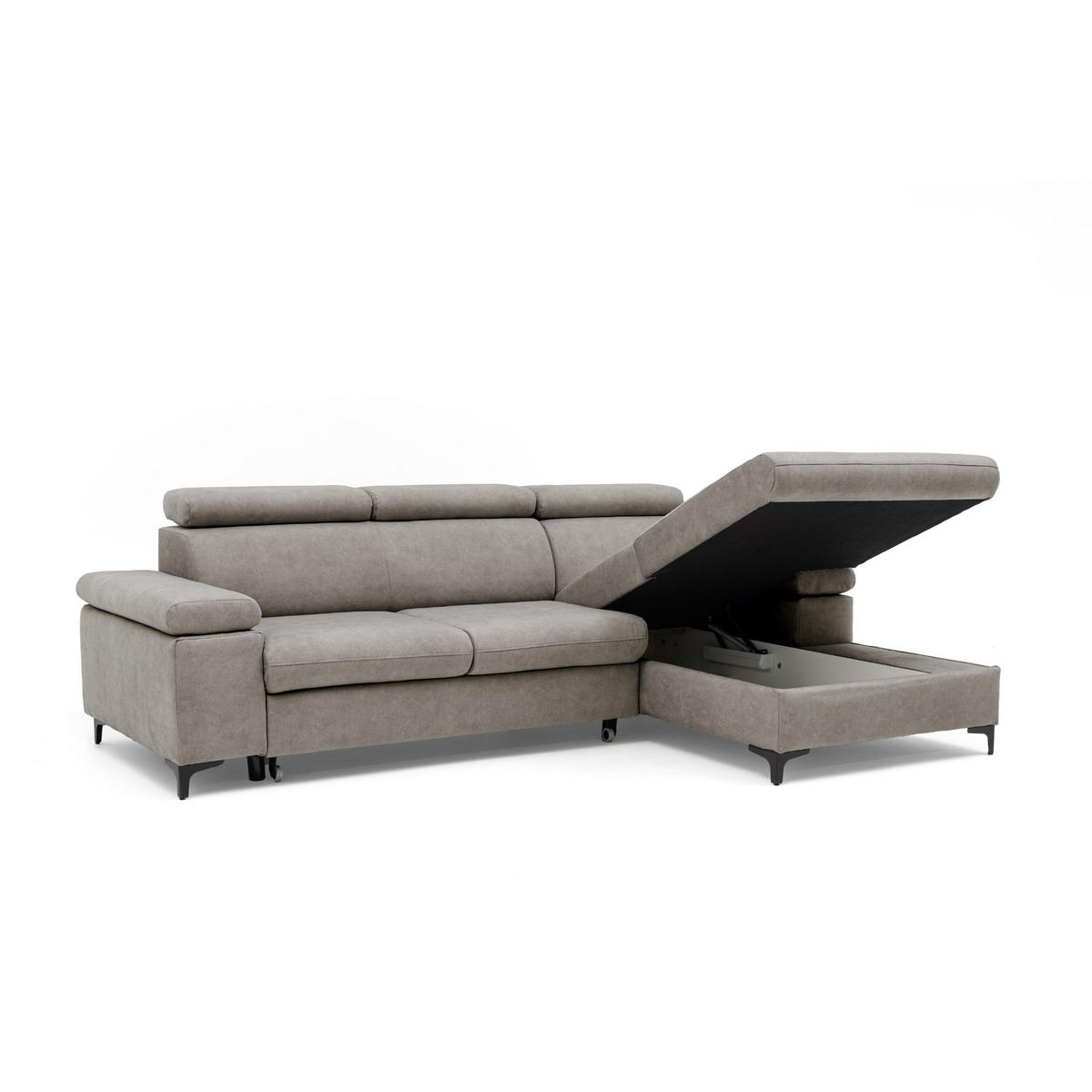 ECKSOFA MAVIC L Rechts mit Schlaffunktion Velours Beige - Beige/Schwarz, Glas/Holz (257/176cm) - Muffo