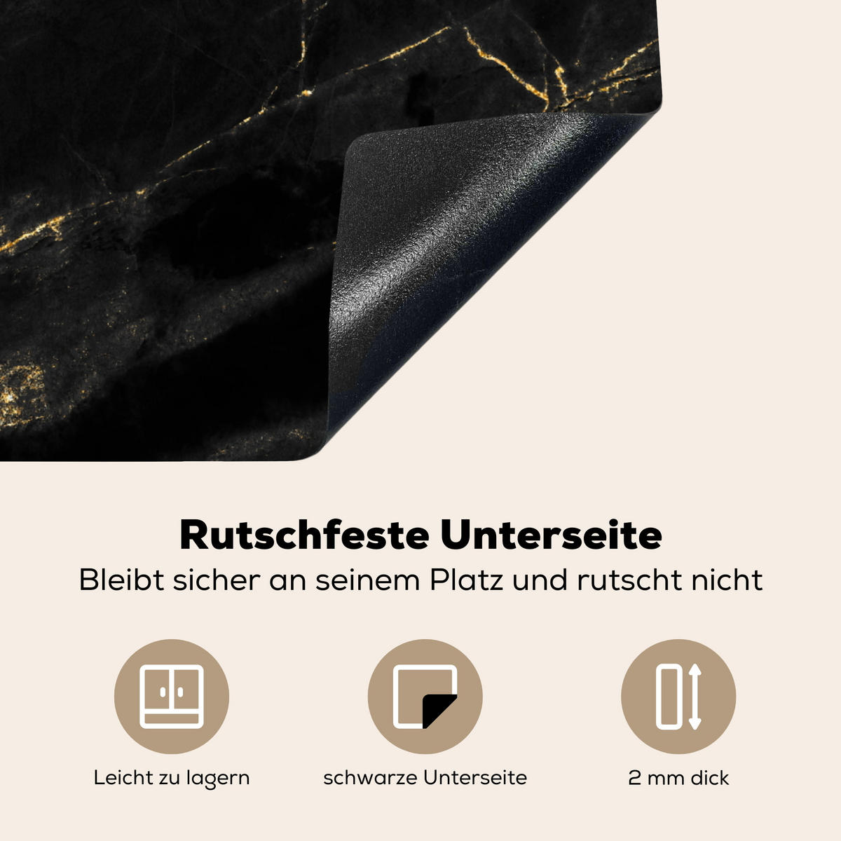 HERDABDECKPLATTE Marmor - Schwarz - Gold - Chic - Marmoroptik - Design Ceranfeldabdeckung 59x52 cm - Schwarz, Kunststoff (59/52/0.2cm) - MuchoWow