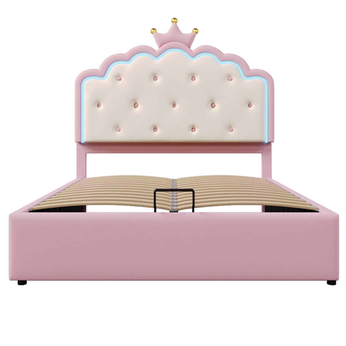 POLSTERBETT mit LED und Stauraum 140x200 cm PU Rosa mit Lattenrost - Pink, Metall (140/200cm) - Beauniv