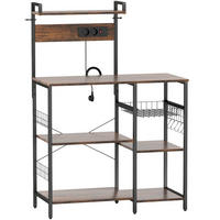 KÜCHENREGAL 90x42x130cm Braun mit verstellbarem Regal, Drahtkorb & Haken - Braun, Holz (90/130/42cm) - Modfu