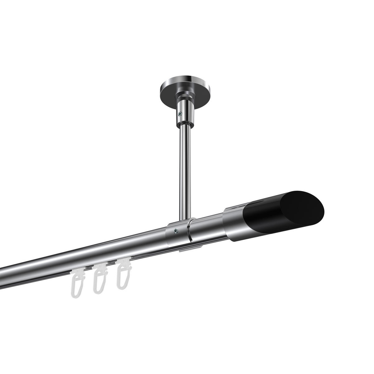 INNENLAUF-GARDINENSTANGEN-SET Sonette Verano 100 cm, 1-läufig, 20 mm Ø Chrom - Chromfarben/Schwarz, Metall (100cm) - INTERDECO