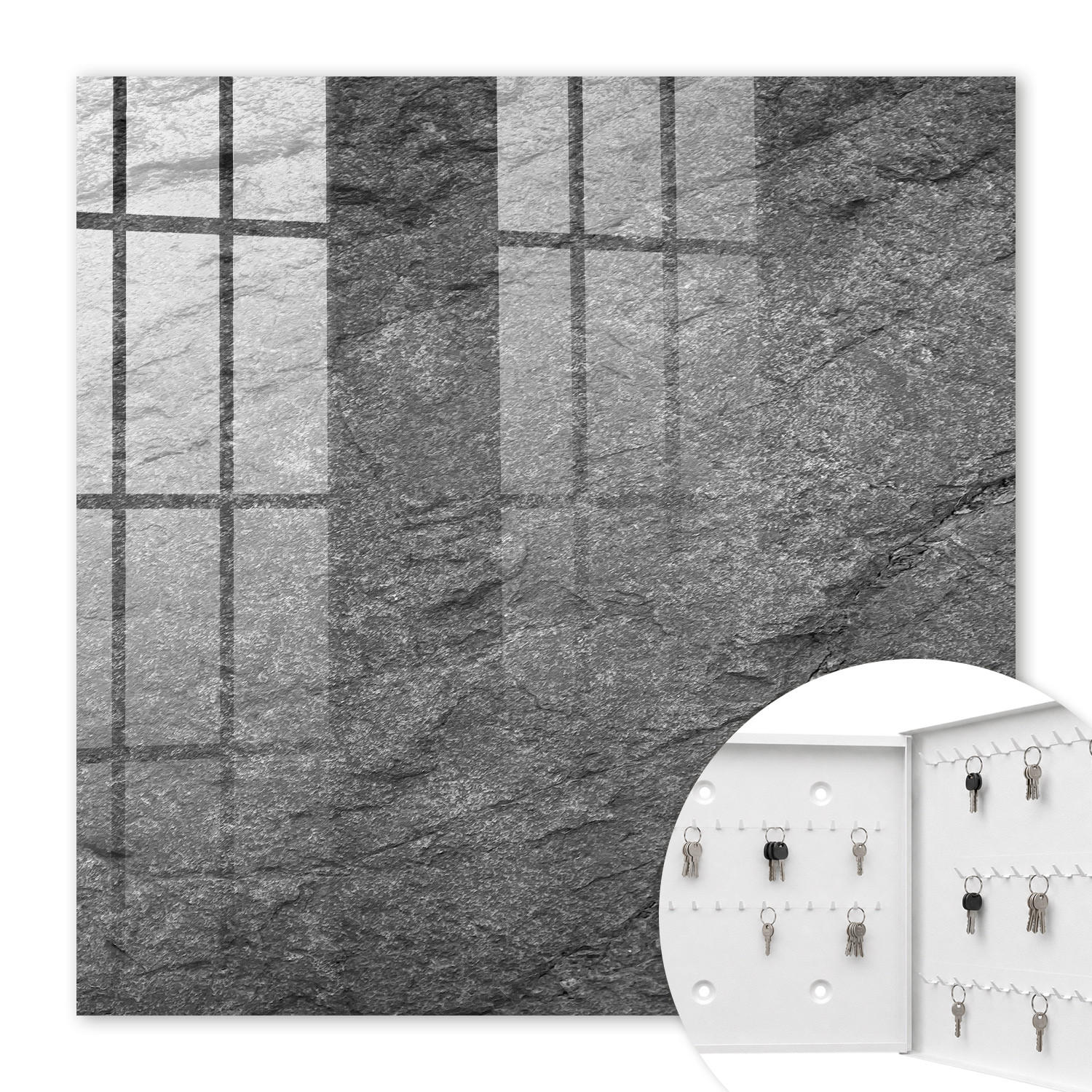 SCHLÜSSELBOX Weiß 30x30 cm – Türöffnung nach rechts - Grauer Stein - Grau, Metall (30/30/5cm) - TULUP
