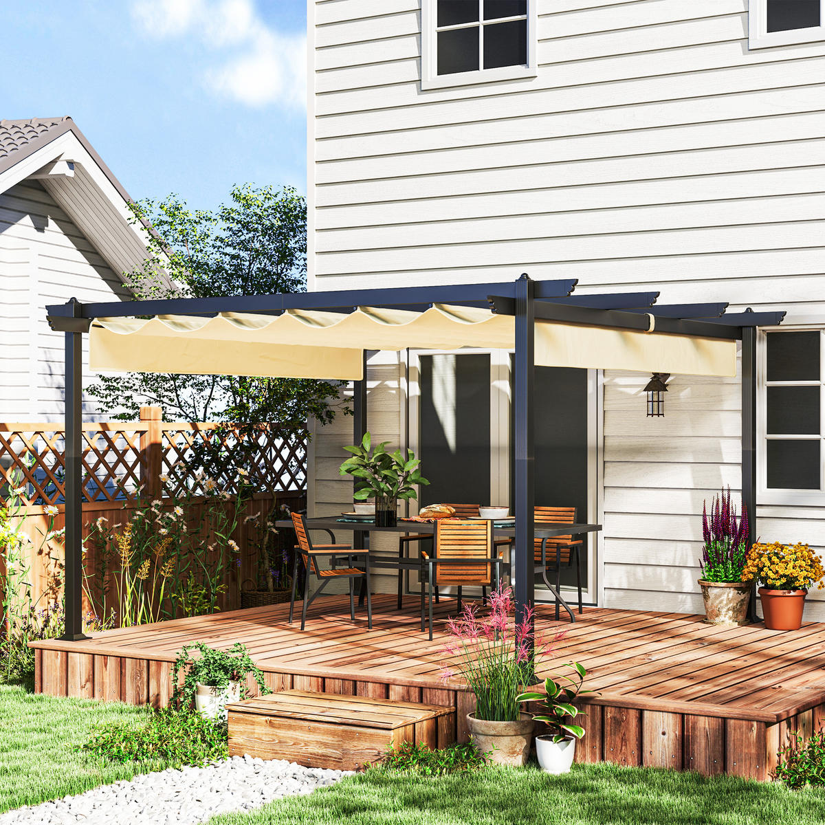 PERGOLA aus Aluminium ca. 4x4m - Beige, Metall (390/223/390cm) - Outsunny