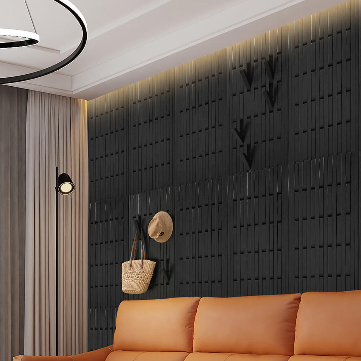 GARDEROBENPANEEL QUEST - Schwarz - Schwarz, Holz/Holzwerkstoff (55/105/5cm) - Home Deluxe