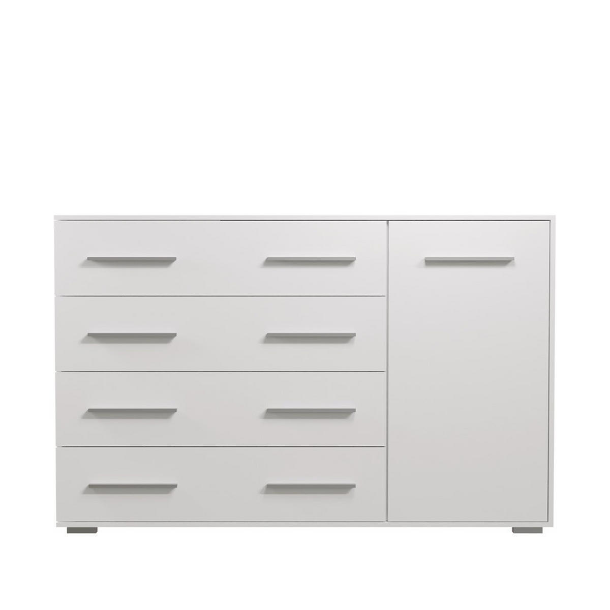 KOMMODE Frida 02 Weiß/Weiß 1D4S 135 cm - Alufarben/Weiß, Holzwerkstoff/Kunststoff (135/95/45cm) - imoebel24