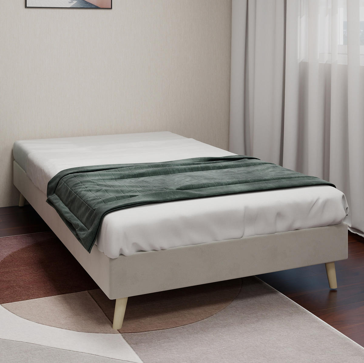 POSTEĽNÝ rám 90/200 cm béžový s pevnou nosnou konštrukciou z látky a kovu - béžová, textil (90/200cm) - OKWISH