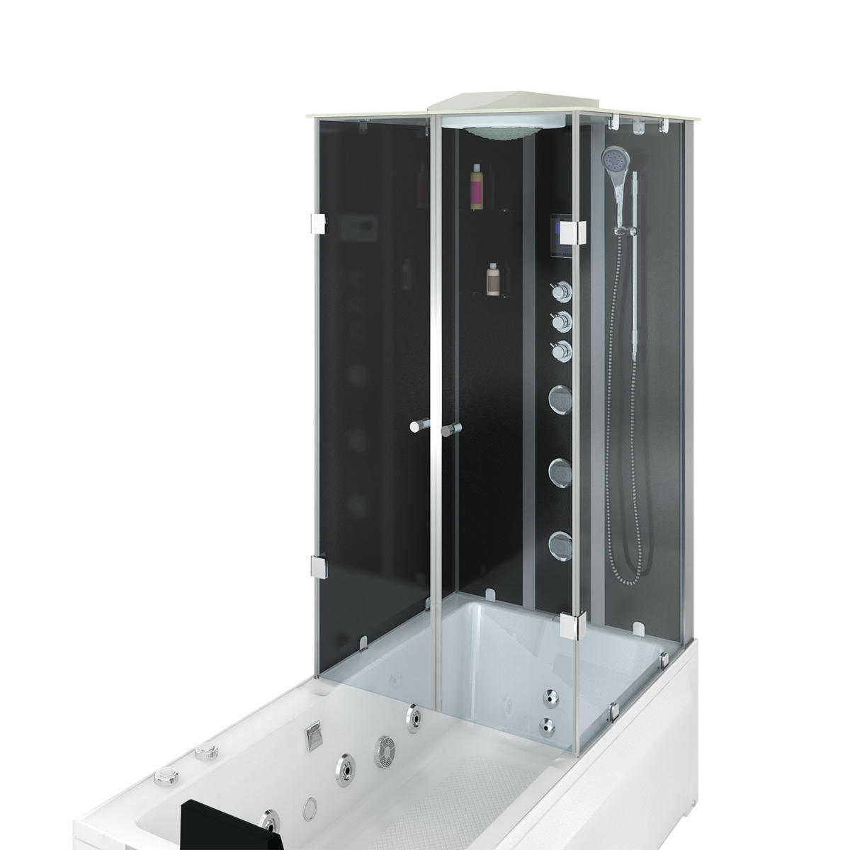 WHIRLPOOL Dusche Kombination K05-L33-WP 180x90 cm - Schwarz, Glas/Kunststoff (90/225/180cm) - AcquaVapore by Sandra Jentho