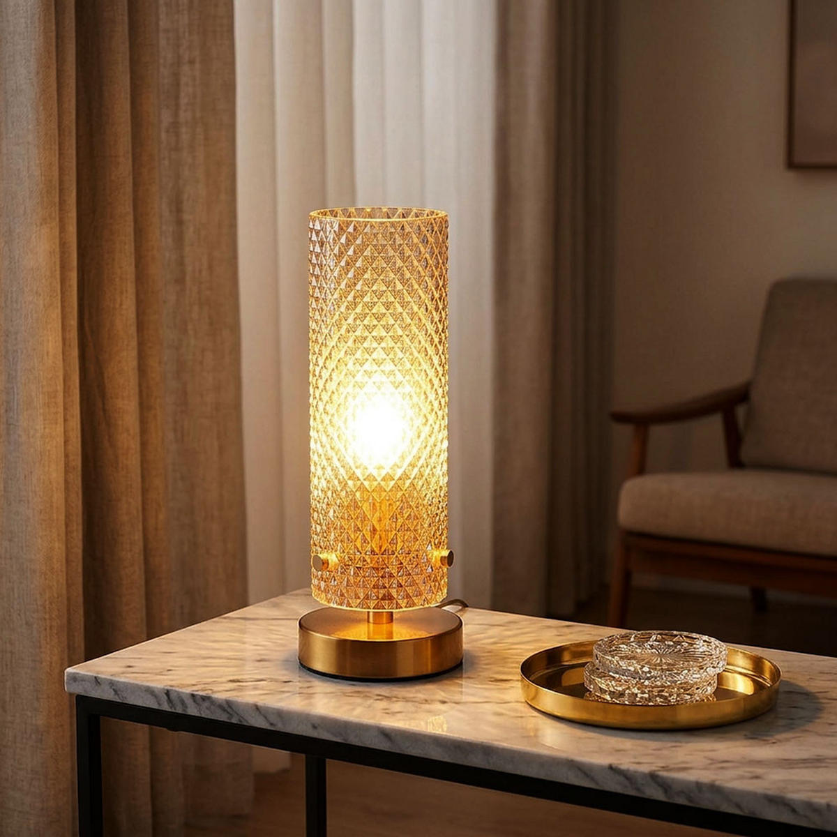 TISCHLEUCHTE Metall, Gold, Glas, Schalter - Goldfarben, Glas (10/10/28.5cm) - Globo Lighting
